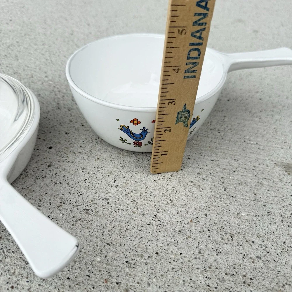 Vintage CorningWare Country Festival Blue Birds 4 Pc Saucepan Set Lids 1970s